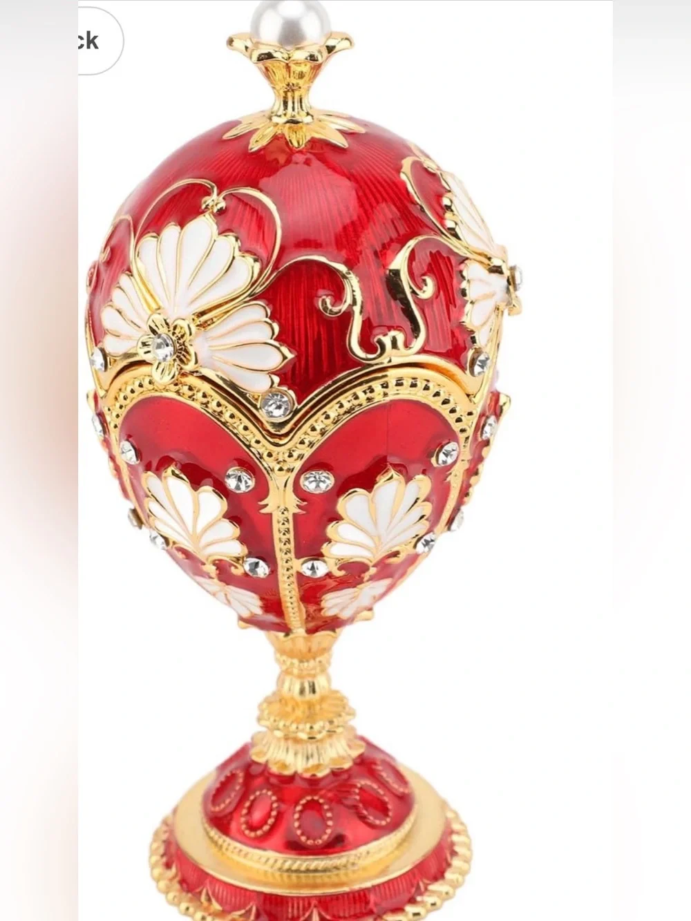 Red Decorative Jeweled Egg Ornament with Gold Accents